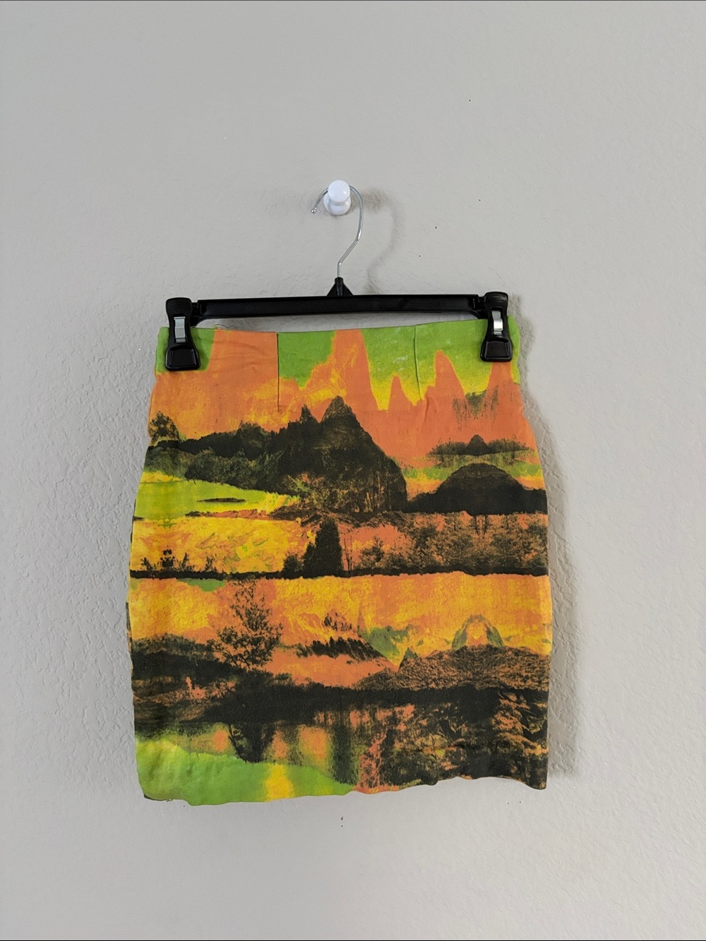 Motel Rocks Orange & Green Scenic Print Mini Skirt Size Small